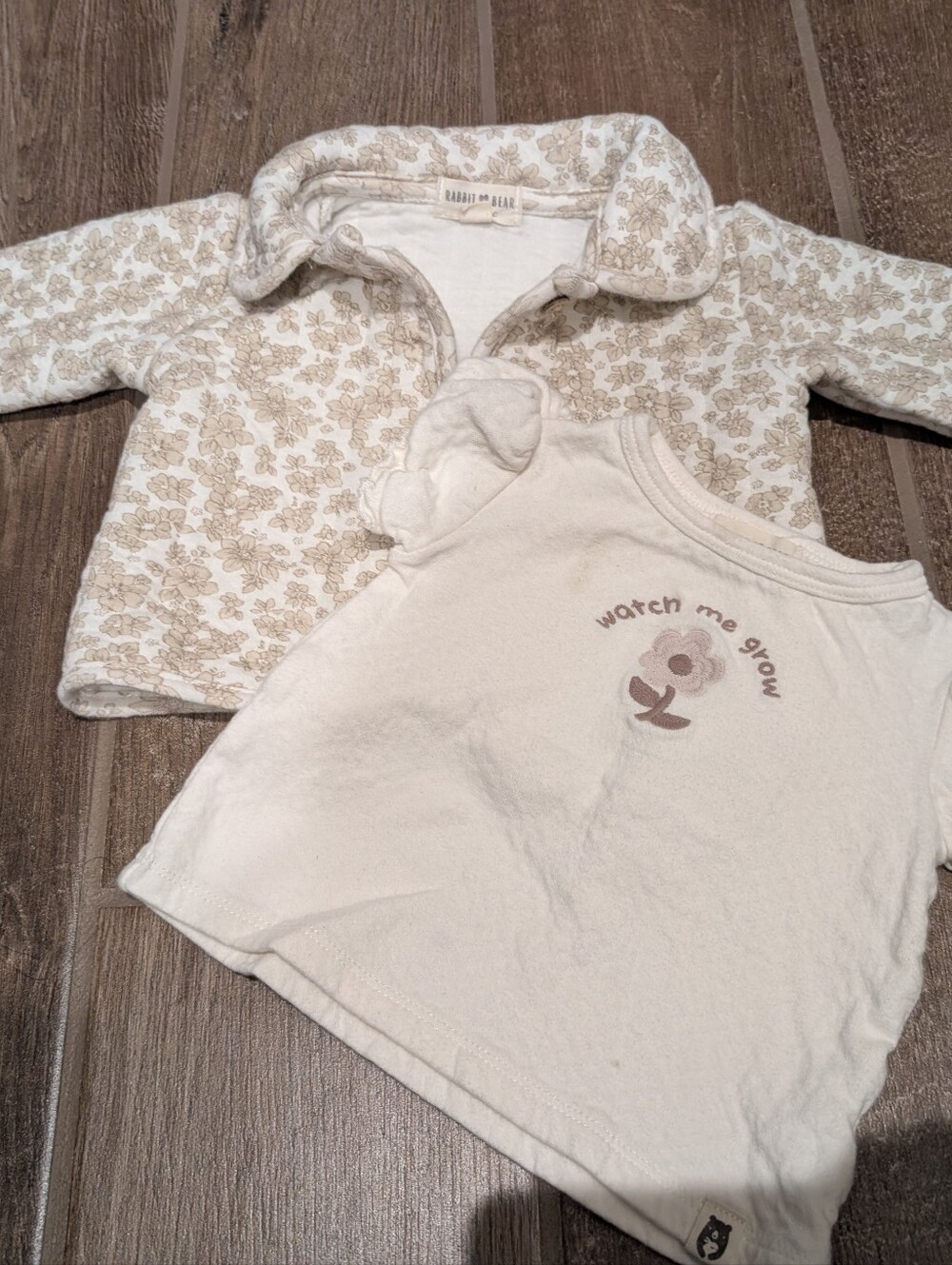 Rabbit and Bear Cream Floral Quilted Kids Jacket And Shirt 12M